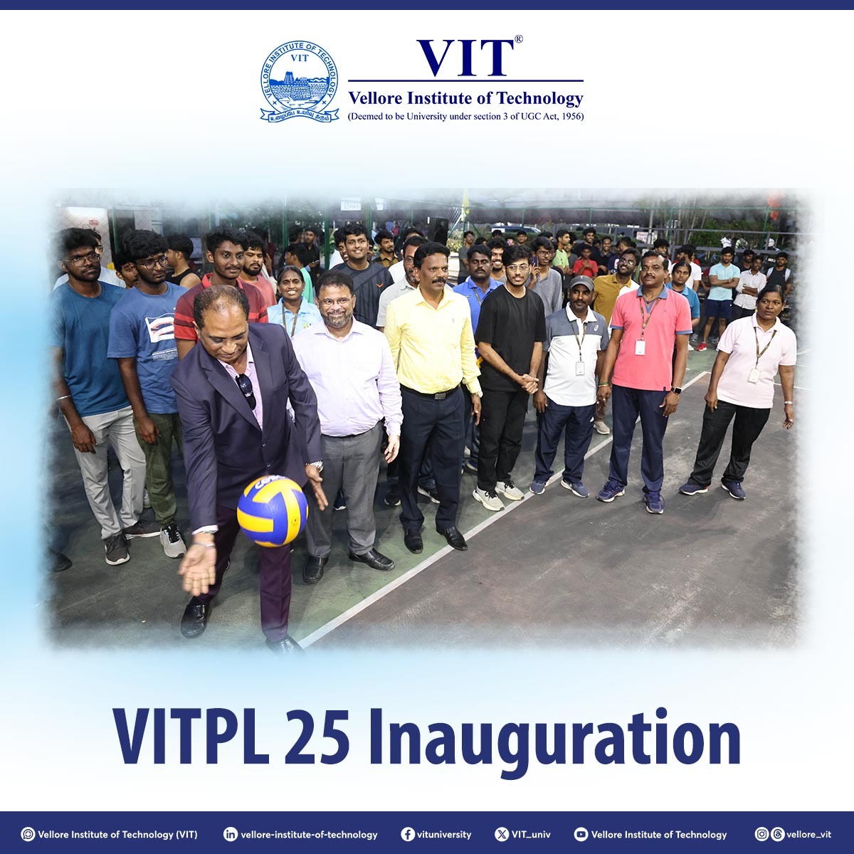 VIT_univ's tweet photo. The VIT Premier League (VITPL) inaugurated by our Vice President, Mr. Sankar Viswanathan, and attended by Pro Vice Chancellor Dr. Partha Sharathi Mallick on January 23rd, 2025, will see 14,000 students participate in 25 games until April 2025. 

#VITPL #VIT https://t.co/fpcLOgIUai