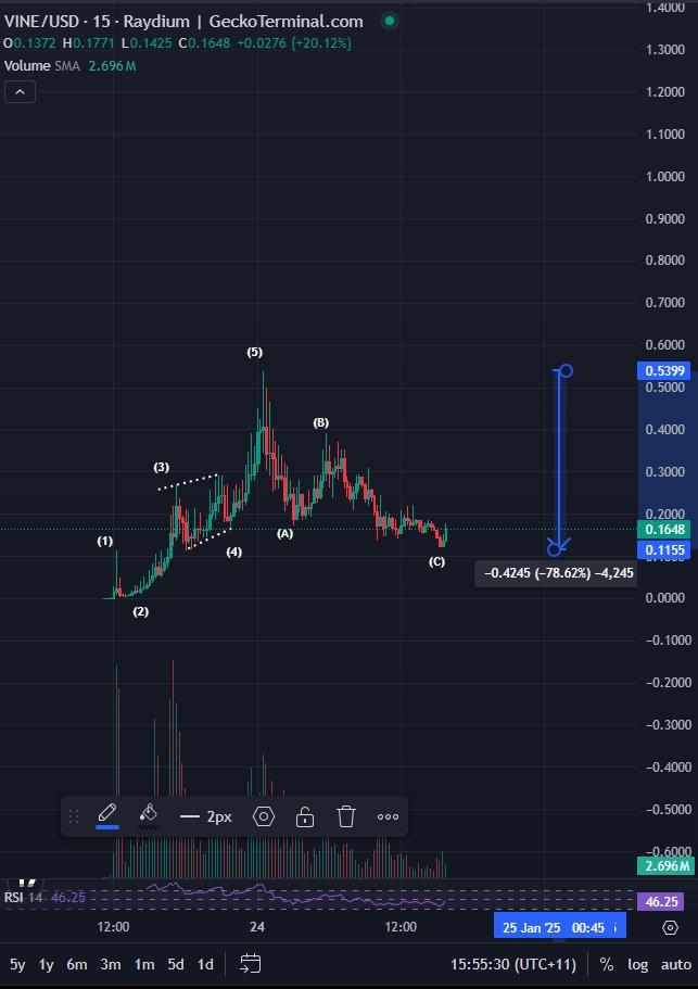 now these are the type of charts that you buy imo.

the -80% dump after the 5 up, not the top of the 5th wave.

$vine looks good for another push to ath imo.