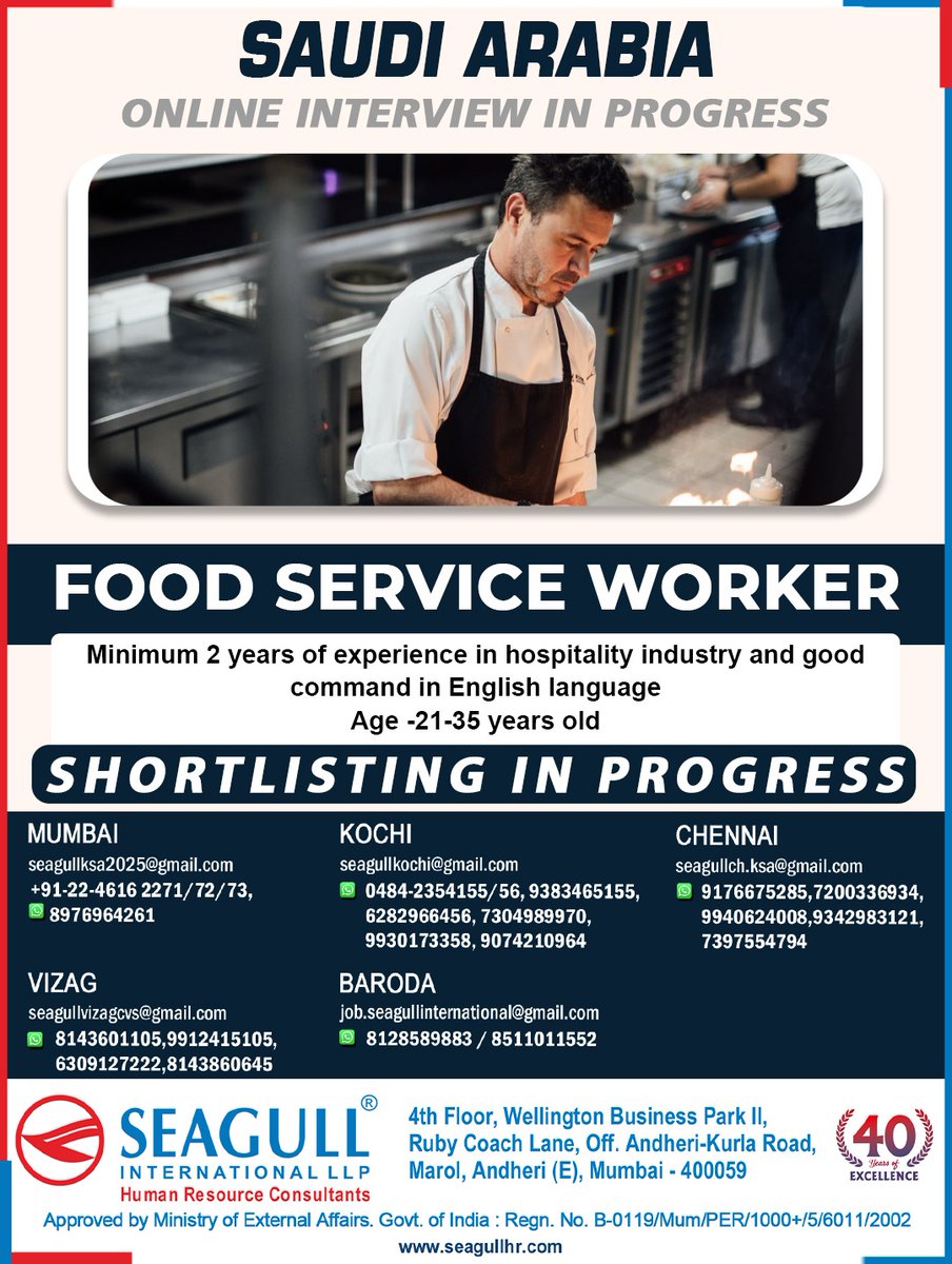 hrd1_seagull's tweet image. 🇸🇦Saudi Arabia Jobs
💻Online Interview In Progress
📍Interview Location - Mumbai , Vizag , Kochi , Baroda &amp;amp; Chennai 
.

.

.
#saudiarabiajobs #foodserviceworker #hospitalityindustry