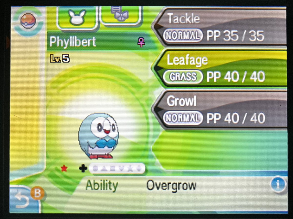 Qaurad's tweet photo. Shiny Female Rowlet in Ultra Moon after 8,742 resets!!! Genuinely so shocked when it shined but so glad to finish this 2 month long hunt. First of the year as well! Now I’m onto the rest of my USUM Trial Quest. (Bingo target as well!) https://t.co/TEBTNTEqti