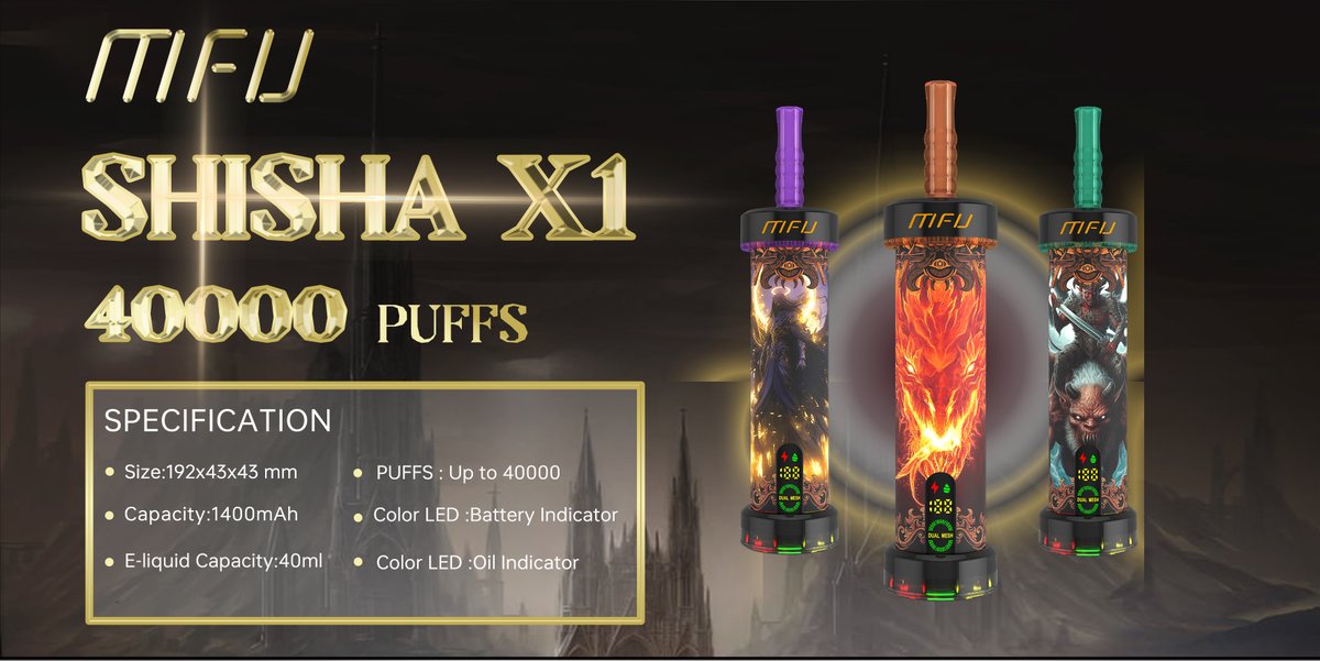 MFU Vape
SHISHA X1 , the unique design of disposable vape &amp; Hookah Device 2 in 1.
40000 puff with flashing LED bring you a wonderful vaping experience. #vape#vapeshop#vapeusa#vapeonline#newvape#olit#mfu