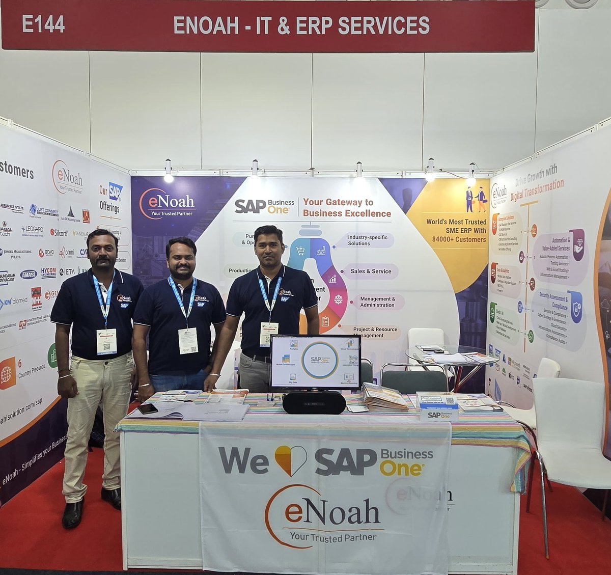 enoahisolution's tweet photo. ๐ Day 2 at #IMTEX2025, #Bengaluru is in full swing! ๐ We're thrilled to see #SMEs and #manufacturers showing immense interest in #SAPBusinessOne & #S4HANA. Visit us at Hall 7, E144 to explore how we can transform your business! #Manufacturing #SAPB1 #eNoah #ERP #MachineTools https://t.co/Z8gJhdrMfF