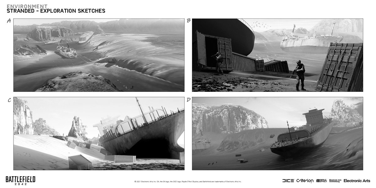 bf_archival's tweet photo. Early scetches for Battlefield 2042 map Stranded by James Lewis-Vines https://t.co/X9d3T8LLA5