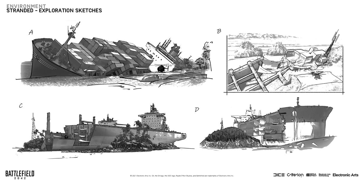 bf_archival's tweet photo. Early scetches for Battlefield 2042 map Stranded by James Lewis-Vines https://t.co/X9d3T8LLA5