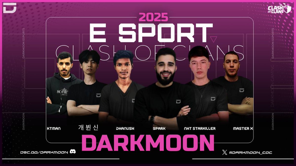 ‼️TEAM ANNOUNCEMENT ‼️

Introducing TeaM DarkMooN

Roster announcement for 2025
<a href="/Mohamme04149659/">SPARK COC</a> (C)
<a href="/Dhanush001COC/">Dhanush</a> 
@Vin_Cin__canona 
#Starkiller
#Master_X
#ktman
#Strong 

Builder
<a href="/99MuffinBB/">99% Muffin</a>