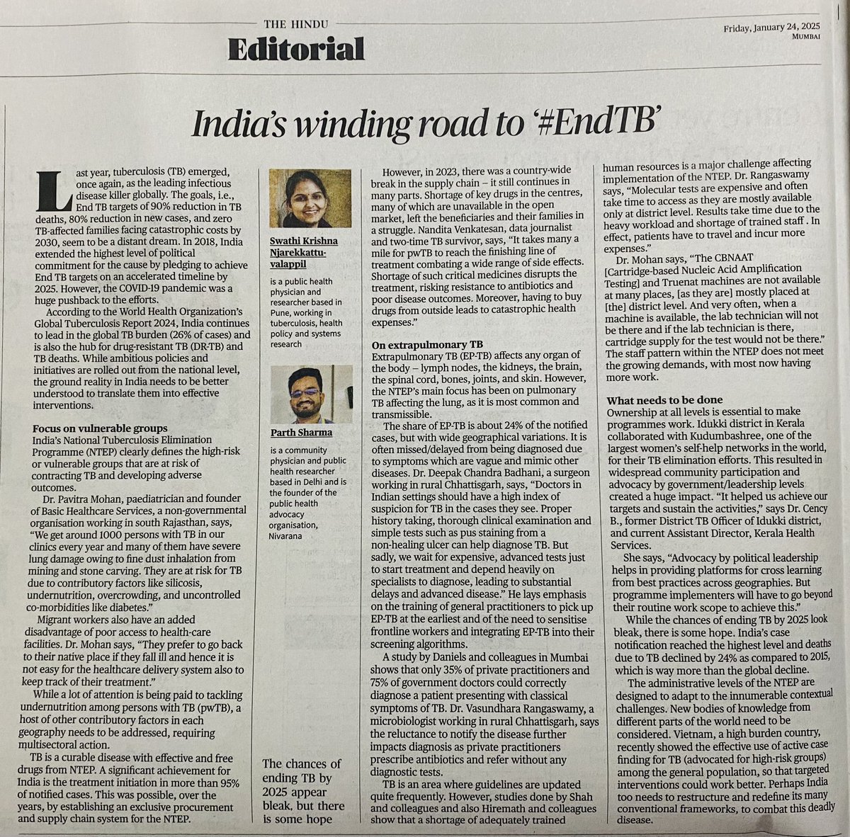 drswathikrishna's tweet photo. Me and @parth_0013 write about India's road to #EndTB in the editorial page of today's The Hindu☺️

https://t.co/wUaXPHo9Ay https://t.co/ZPWCWDjV5d