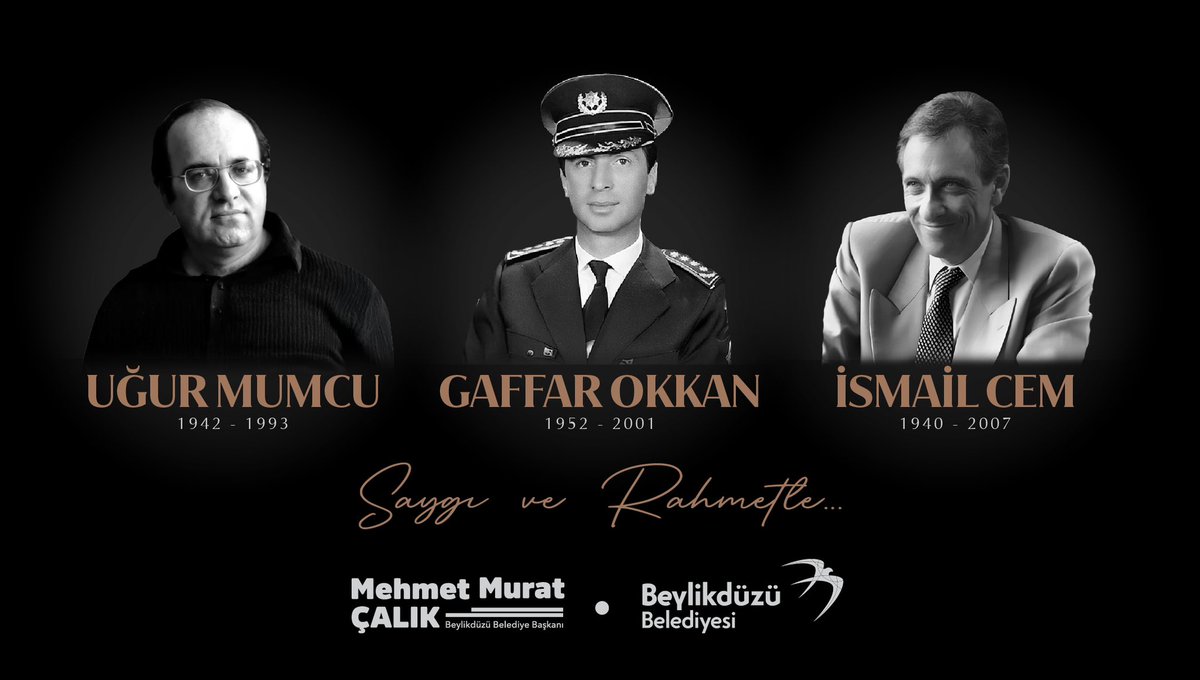 mmuratcalik's tweet photo. Ülkemize olan sevgileri ve örnek kişilikleriyle hafızalarımızda silinmez izler bırakan Gaffar Okkan, Uğur Mumcu ve İsmail Cem’i saygıyla, rahmetle anıyorum. 

Adalet, özgürlük ve aydınlık bir gelecek için verdikleri mücadele, bizlere her zaman ilham kaynağı olmaya devam edecek. https://t.co/jHyOLJUl16