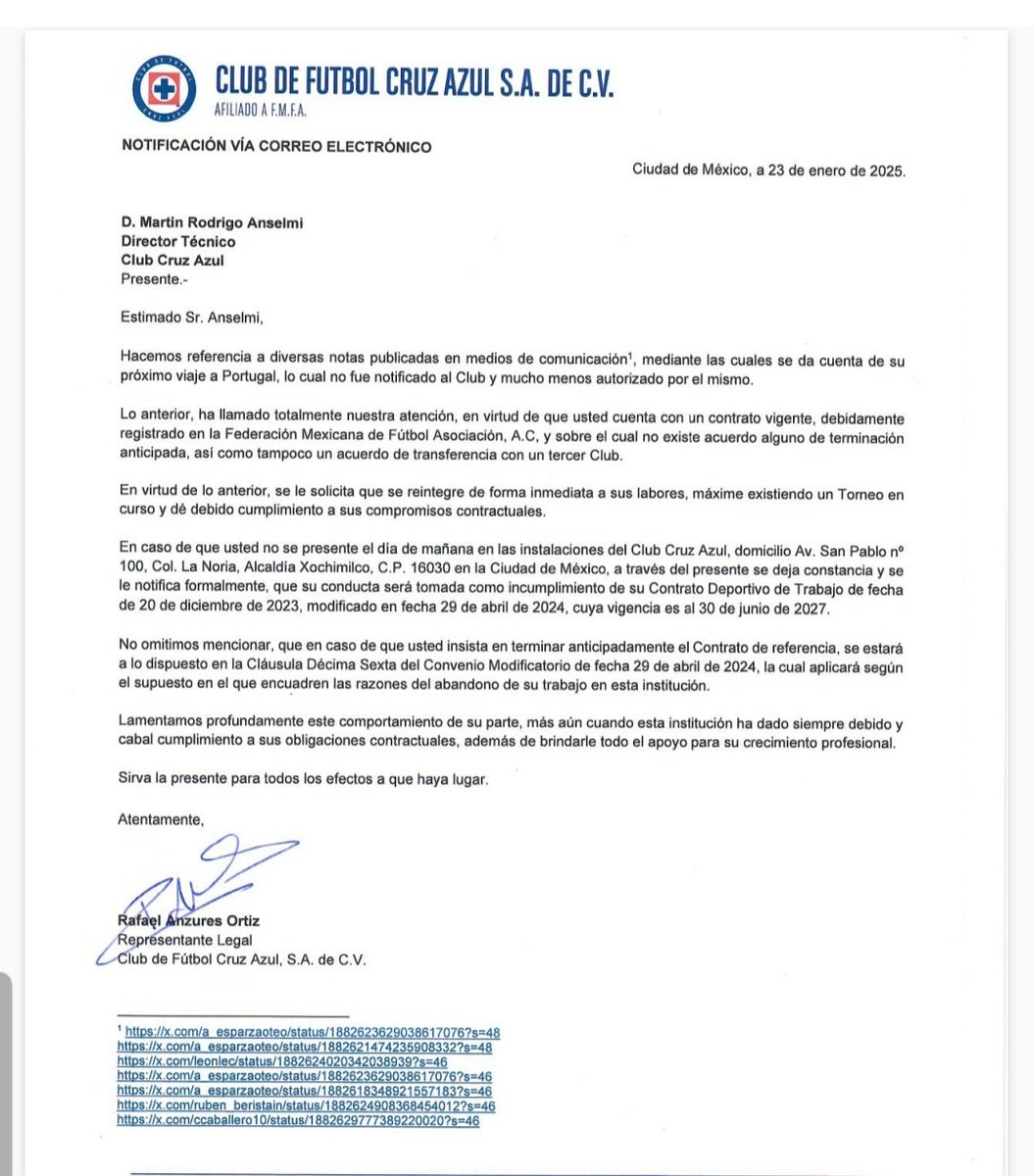 medranoazteca's tweet photo. Cruz Azul y su postura sobre el caso Anselmi y el abandono de trabajo que podría cometer el técnico. https://t.co/3bpe06gOtP