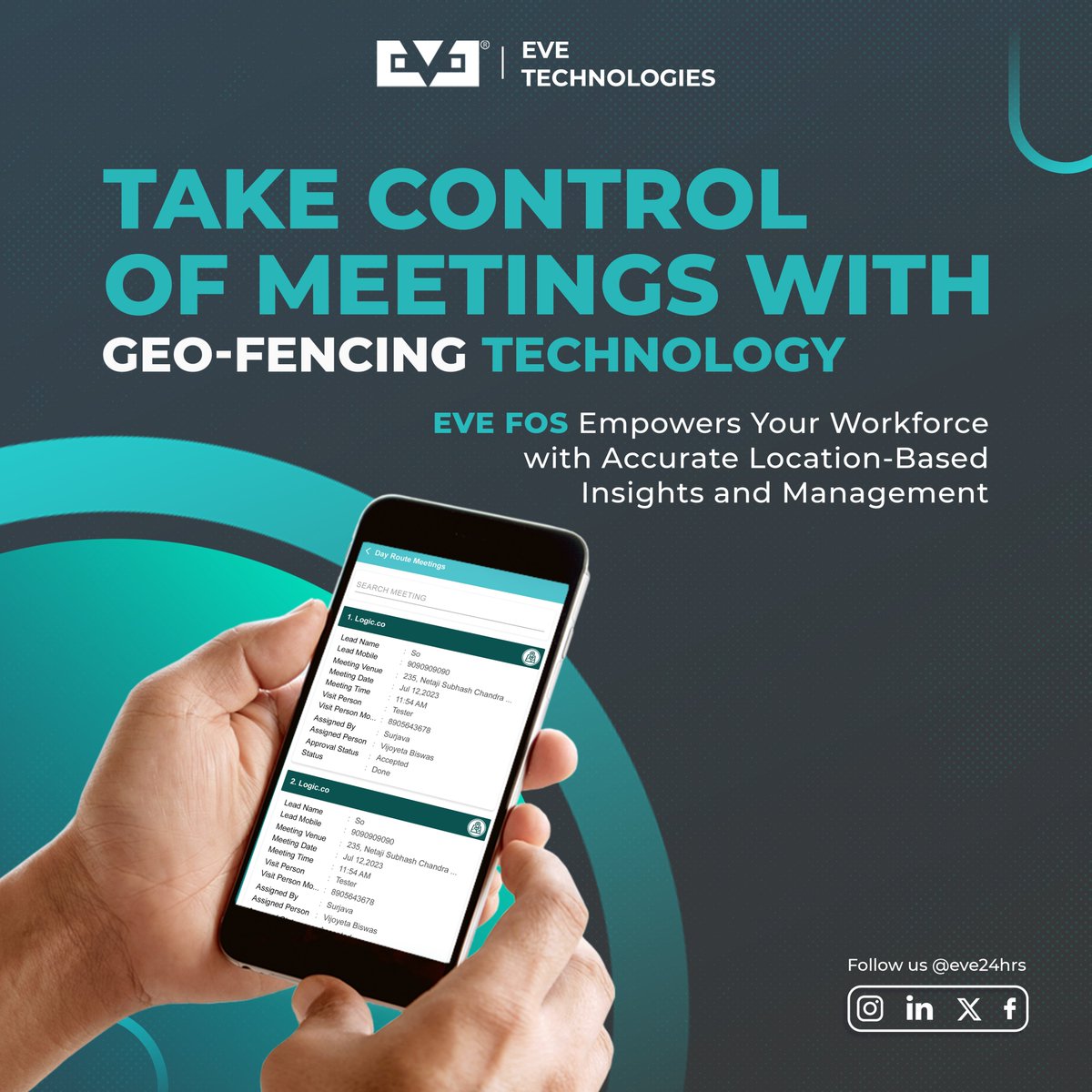 EveTechofficial's tweet image. Revolutionize your meetings with Geo-Fencing Technology! 🌍✨ EVE FOS brings precise location-based insights to empower your workforce and streamline management. #EVEFOS #GeoFencing #SmartManagement