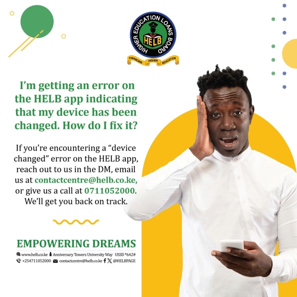 HELBpage's tweet photo. Facing a ‘device change’ error on the HELB app? Talk to us in the DM, and we’ll fix it. https://t.co/PDOJrFi5ru