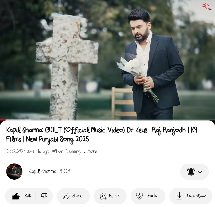 This is a very lovely song, as soon as it comes it starts trending, very good work <a href="/KapilSharmaK9/">Kapil Sharma</a> #guilt #Trending