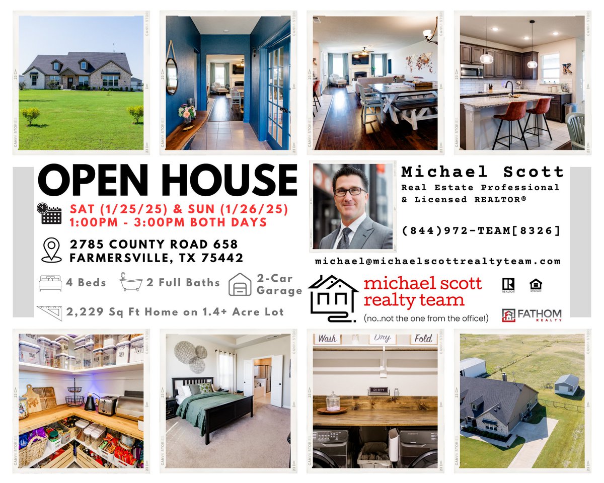 MichaelScottRT's tweet photo. 📢Join us Sat (1/25) &amp; Sun (1/26), 1:00pm-3:00pm, for our Open House on 1.4+ acres at 2785 County Road 658 in Farmersville!

Property Pics 📸 and Detailed Info ℹ️:
https://t.co/rtzzfeArsE

#farmersvillerealestate #farmersvilletx #countryliving #livingonacreage #ruralhomesforsale https://t.co/gSedfBLGcD