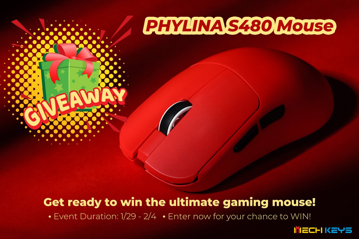 🌟GIVEAWAY ALERT!🌟
We're giving away ONE PHYLINA S480 Gaming Mouse! 🎊

🔴PAW3950
🔴Wired+Wireless 8K
🔴Web-Based Driver
🔴118x61x40mm
🔴36±2g

Here's how:
1️⃣ Follow <a href="/mechkeysStore/">MechKeys</a> &amp; <a href="/PHYLINAofficial/">PHYLINA</a>
2️⃣ Like &amp; RT this post
3️⃣ Tag TWO friends in the comments!

🗓️ Event Period: