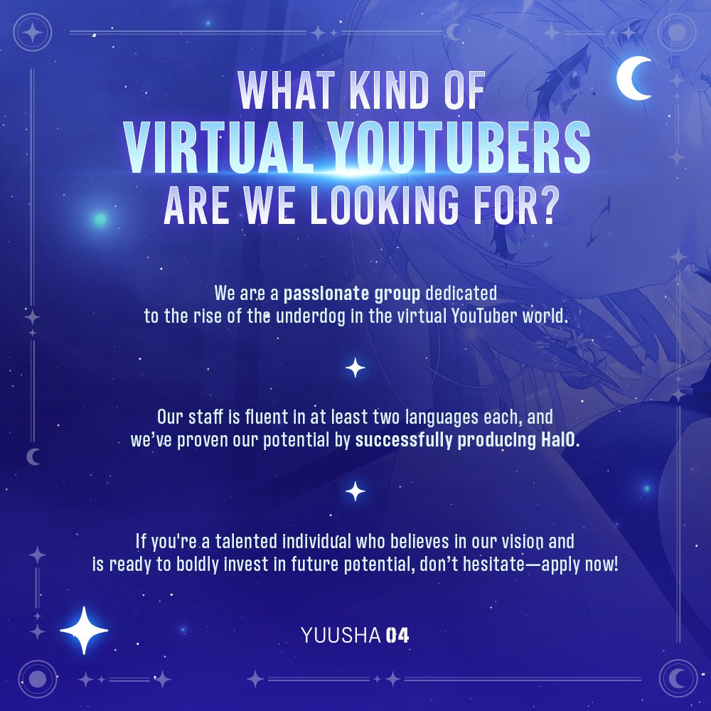 Yuusha_04's tweet photo. Hello, this is YUSiA!

The deadline for the YUUSHA04 Production VTuber audition is just one week away!
If you’ve been preparing to apply, don’t forget to submit your application!

For those interested in our audition, you can find more details on the YUUSHA04 website.

If you have any questions, feel free to leave a comment below!

We look forward to having you join us on our journey at YUUSHA04.

Thank you! 😊

Discover more about YUUSHA04 Production → https://t.co/eKAchVOXhz

YUUSHA04 VTuber(EN) Audition Application Link:
https://t.co/D33cF4Dm3v

YUUSHA04 VTuber(KR) Audition Application Link:
https://t.co/VioMuuUbVT
