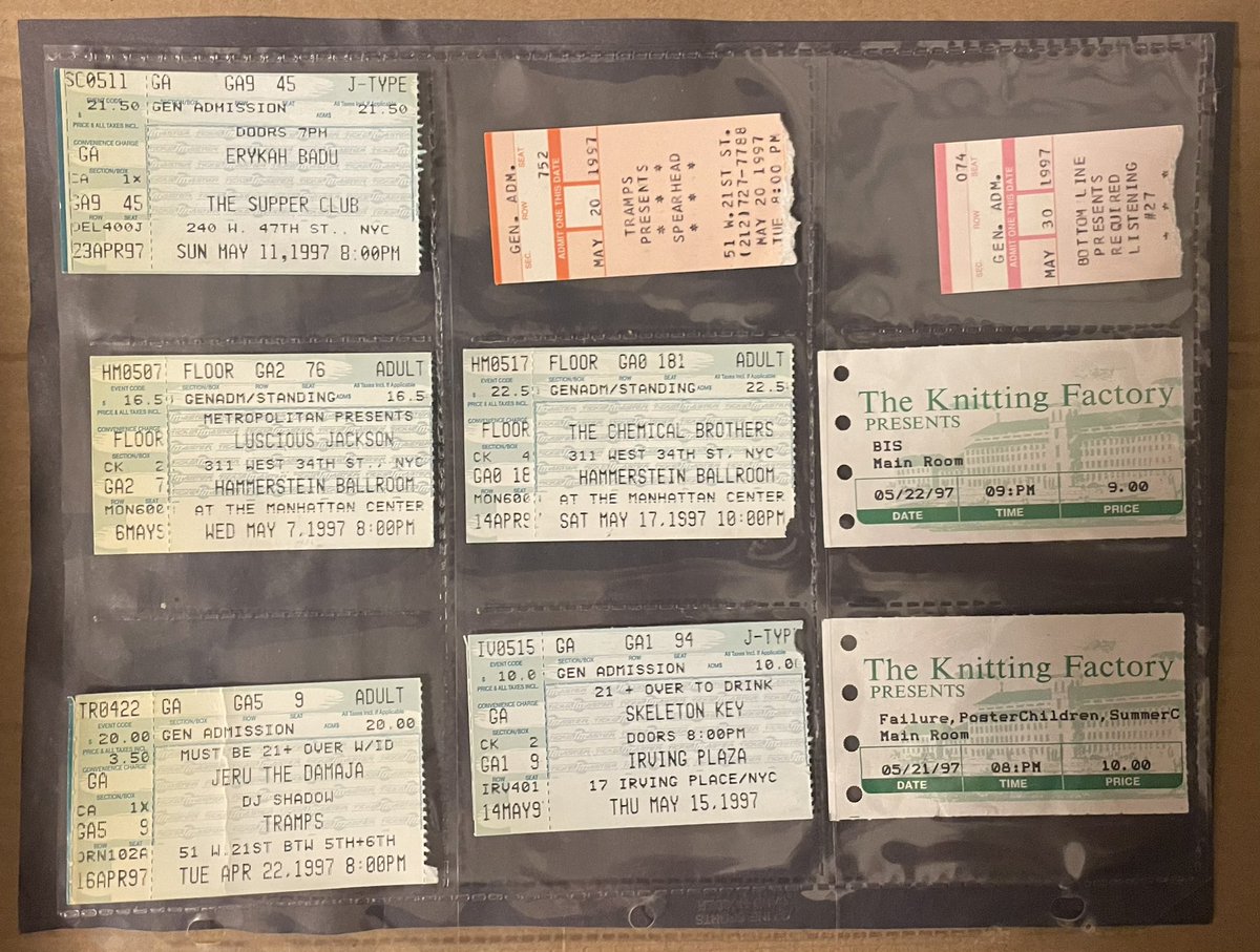 jimhunterb1's tweet photo. Ticket stubs. (1984-2003)
Page 12
#nostalgia #rockconcerts #memories 
#tix #ticketStub #ticketstubs #concertTix #concertTicketS #concertTicketstubs #stubcollection #ticketcollection #livemusic #rockconcert #rockmemorabilia 
#ephemera #collectibles https://t.co/s0VImtCgJc