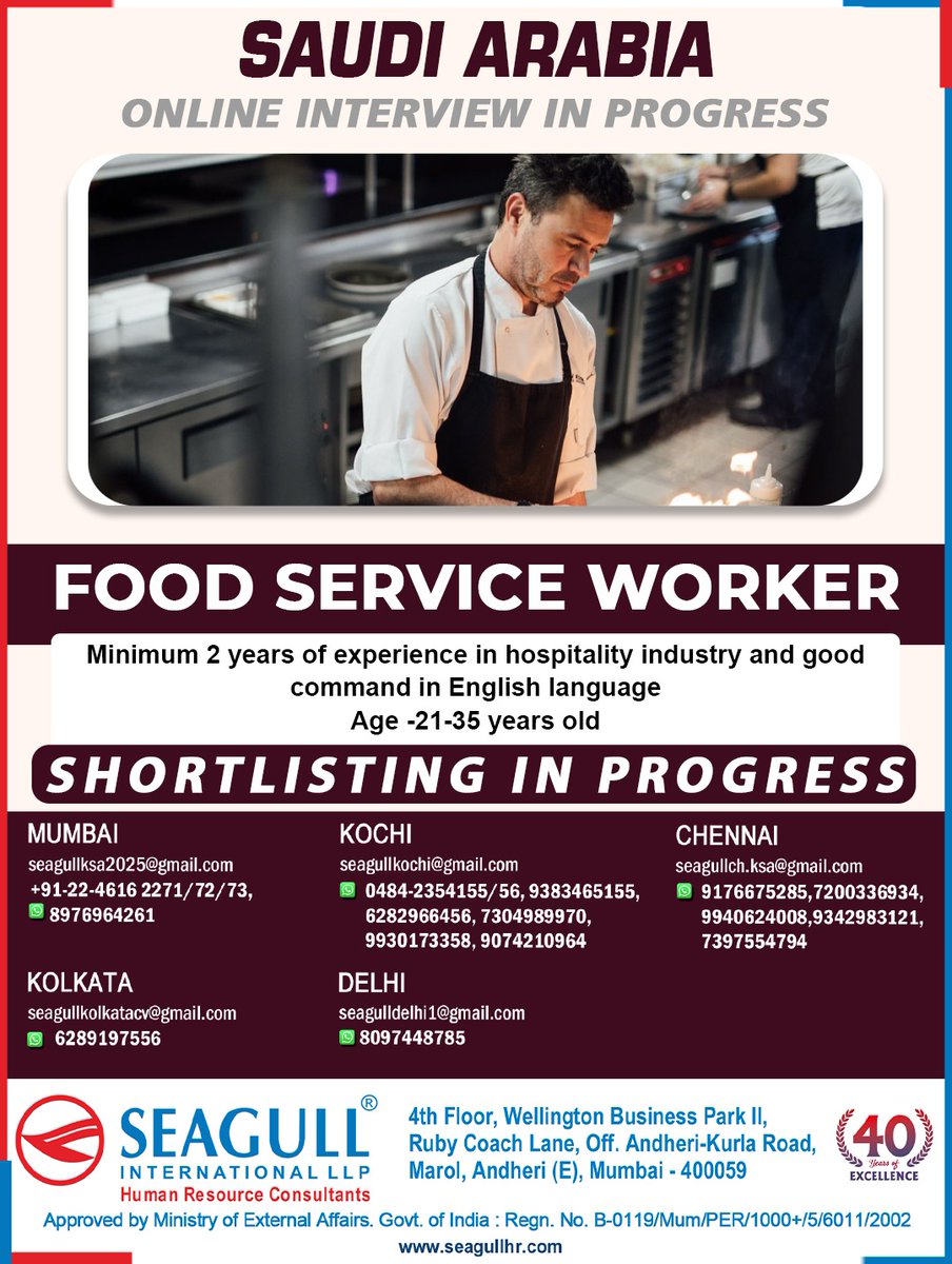 hrd1_seagull's tweet image. 🇸🇦Saudi Arabia Jobs
💻Online Interview In Progress
📍Interview Location - Mumbai , Kolkata , Kochi , Delhi &amp;amp; Chennai
.

.

.
#saudiarabiajobs #foodserviceworker #hospitalityindustry