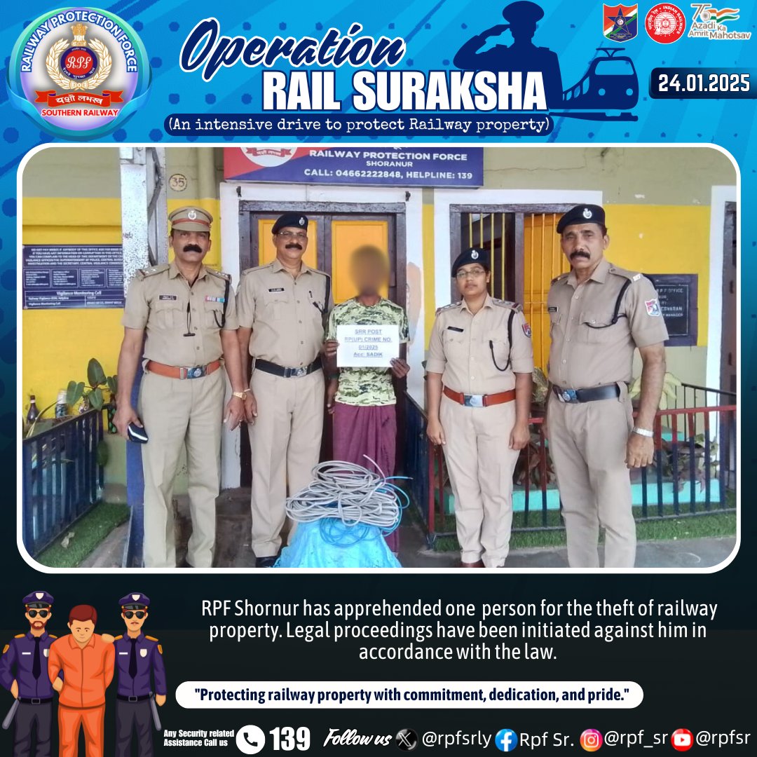 rpfsrly's tweet image. RPF Shornur has apprehended an individual for the theft of railway property. Legal proceedings have been initiated as per the law. 🚨🛤️ #RPFIndia #RailwayProtection #ZeroTolerance @RailMinIndia @RPF_INDIA @GMSRailway