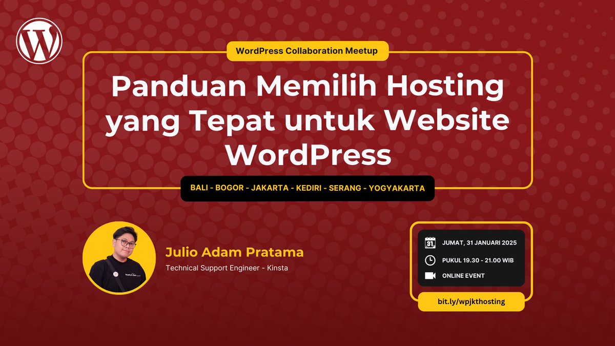 wcjkt's tweet image. 🚀 Yuk gabung di Meetup kita bulan ini! Kita akan diskusi tentang “Panduan Memilih Hosting Tepat untuk Website WordPress”
📅 31 Jan 2024, 19:30 WIB
💻 Via Zoom/GMeet
Daftar sekarang: bit.ly/wpjkthosting 🌍