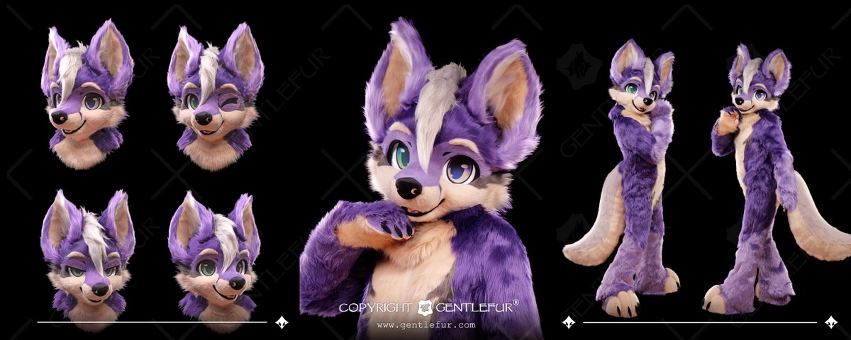 GentleFurStudio's tweet photo. @EliasEdur boasts a sleek purple and cream coat with subtle gradient accents that flow effortlessly through speaking of a character full of charisma and heart. #Gentlefur #fursuit https://t.co/kfYlsGfgte