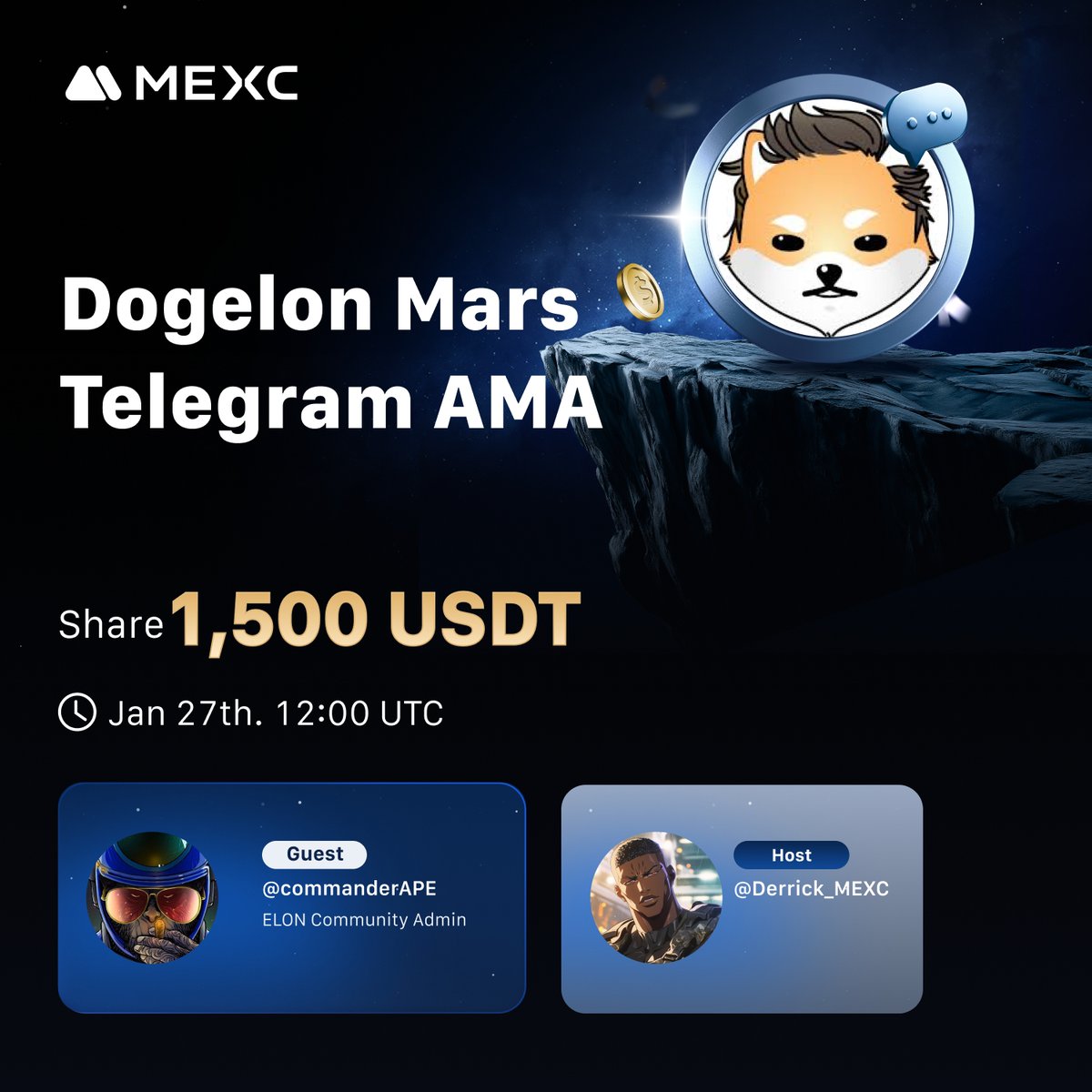 Alpha_MEXC's tweet photo. 🔥 Join the #MEXC x #DogelonMars Telegram AMA: https://t.co/HvQRgA7unC

🎁 Win a share of the 1,500 USDT AMA prize pool: https://t.co/6ERKPtlBeC https://t.co/SHgtw9ejXA