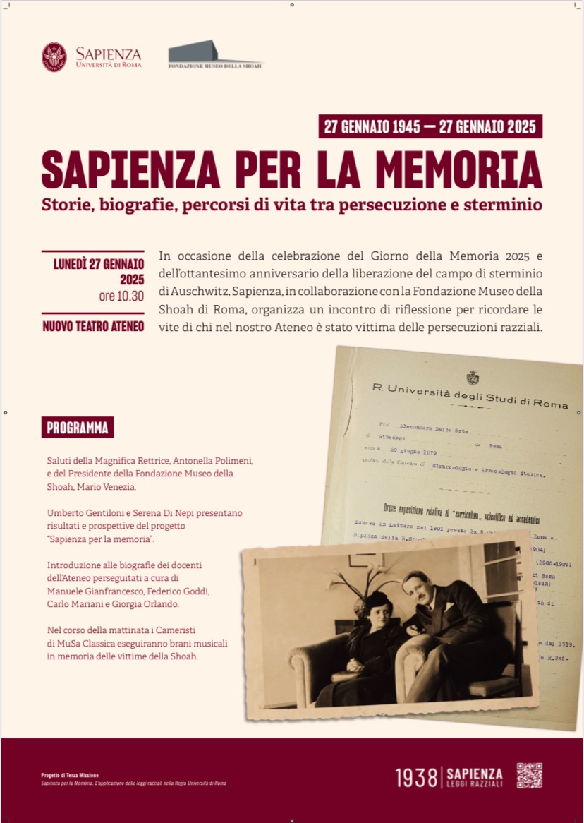 serenadinepi's tweet photo. Lunedì 27 gennaio, alle ore 10.30 - Sapienza per la Memoria. 27 gennaio 1945 - 27 gennaio 2025. Storie, Biografie, Percorsi di vita tra persecuzione e sterminio, in occasione della Giornata della Memoria 2025.

#shoah #memoria #27gennaio  @SapienzaRoma https://t.co/DNmqZgZZJU