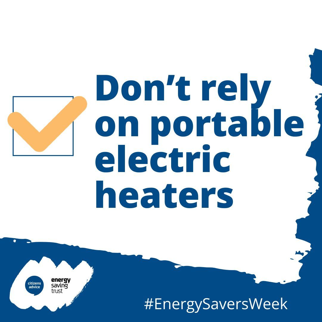 ❗ Our final #EnergySaversWeek tip is don’t rely on portable electric heaters.

Portable electric heaters are typically more expensive to use than any main heating system.

We have a full winter heating checklist on our website⤵️ 
buff.ly/48lQuyh