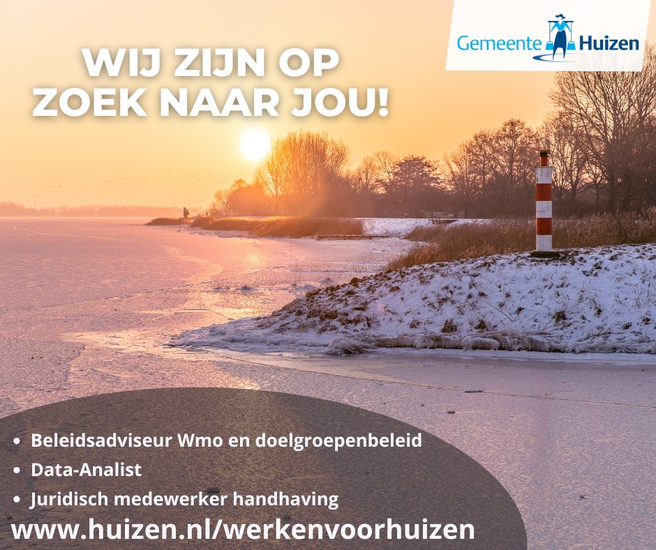 Gemeente_Huizen's tweet photo. Ben jij toe aan een nieuwe uitdaging? We hebben diverse vacatures beschikbaar. Ga naar 👉 https://t.co/J2j56ClIIo voor meer info en solliciteer vandaag nog! https://t.co/3VcUYvWJ7e