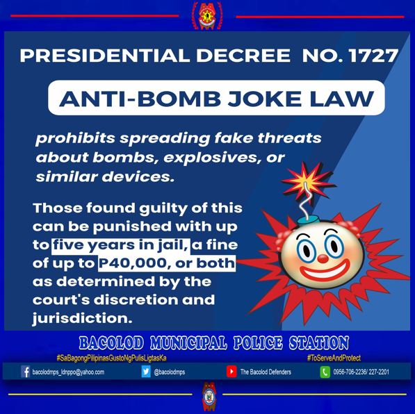 bacolodmps's tweet photo. PD 1727 "ANTI-BOMB JOKE LAW" https://t.co/3fsymzsymx