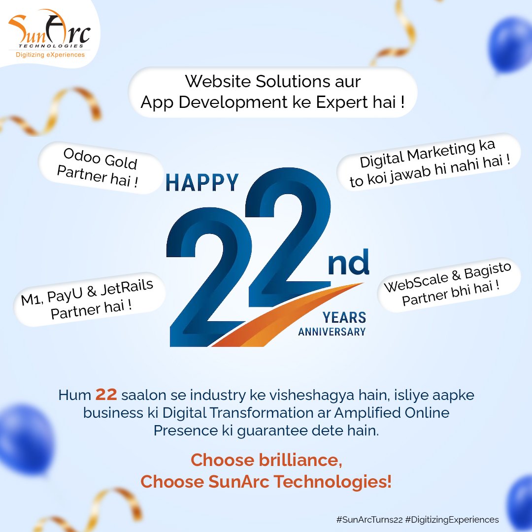 SunArc_tech's tweet image. 🤗Cheers to 22 fantastic years!
🥳SunArc Technologies is #Celebrating #22Years of Excellence!
👨🏻‍💻As a #technologyleader, we explore business and #Marketingsolutions that support your #businessgoals.
🤝Let’s #collaborate to create lasting success and #Innovation for your business.