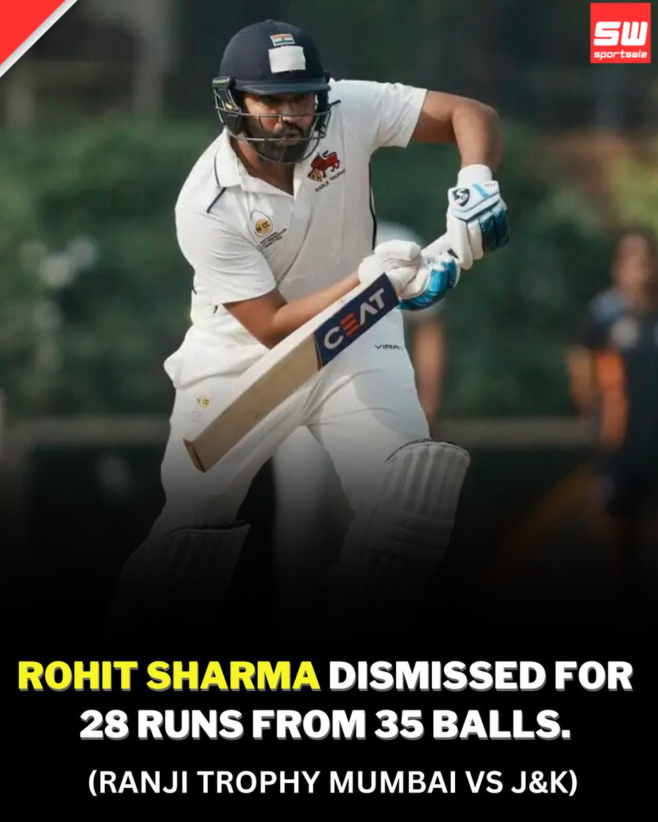 mysportswiz's tweet photo. Rohit Sharma departs after scoring 28 runs off 35 balls in the Ranji Trophy clash between Mumbai and J&K. 🏏🇮🇳
https://t.co/kCz3JZ039T
#RohitSharma #Zverev #LeBron #Curry #Jokic #Lakers #AnthonyDavis #Jrue #LakeShow #Dame #JaylenBrown #Canucks #Shaq #Sascha #Raptors #MFFL #Thunder #Giannis #Steph #Luka #Mavs #Shai #Tatum #Hughes #Joker #LetsGoOilers #Brunson