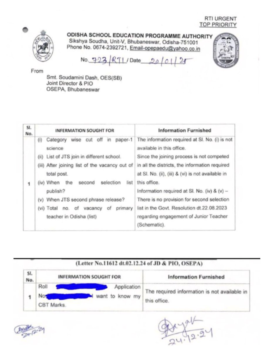 OdishaCTJTadmn's tweet photo. JTS ନିଯୁ��୍ତିରେ ରେ ଦୁର୍ନୀତି ହୋଇଛି । RTI Reply ରେ selection list, category wise cut off marks ଜାଣି ଶୁଣି କିଛି information @OSEPA_Official ଦେଉନାହିଁ। 2ୟ merit list କଢ଼ା ଯିବା ର ହାଇକୋର୍ଟ ରାୟ ମାନୁନାହିଁ, ନୂତନ ନିଯୁକ୍ତିର ଉତ୍ତର ନାହିଁ। @CMO_Odisha @MohanMOdisha ଆଇନ୍ କାନୁନ୍ ଓଡ଼ିଶାରେ ନାହିଁ କି ? https://t.co/yxq4tR6ZXf