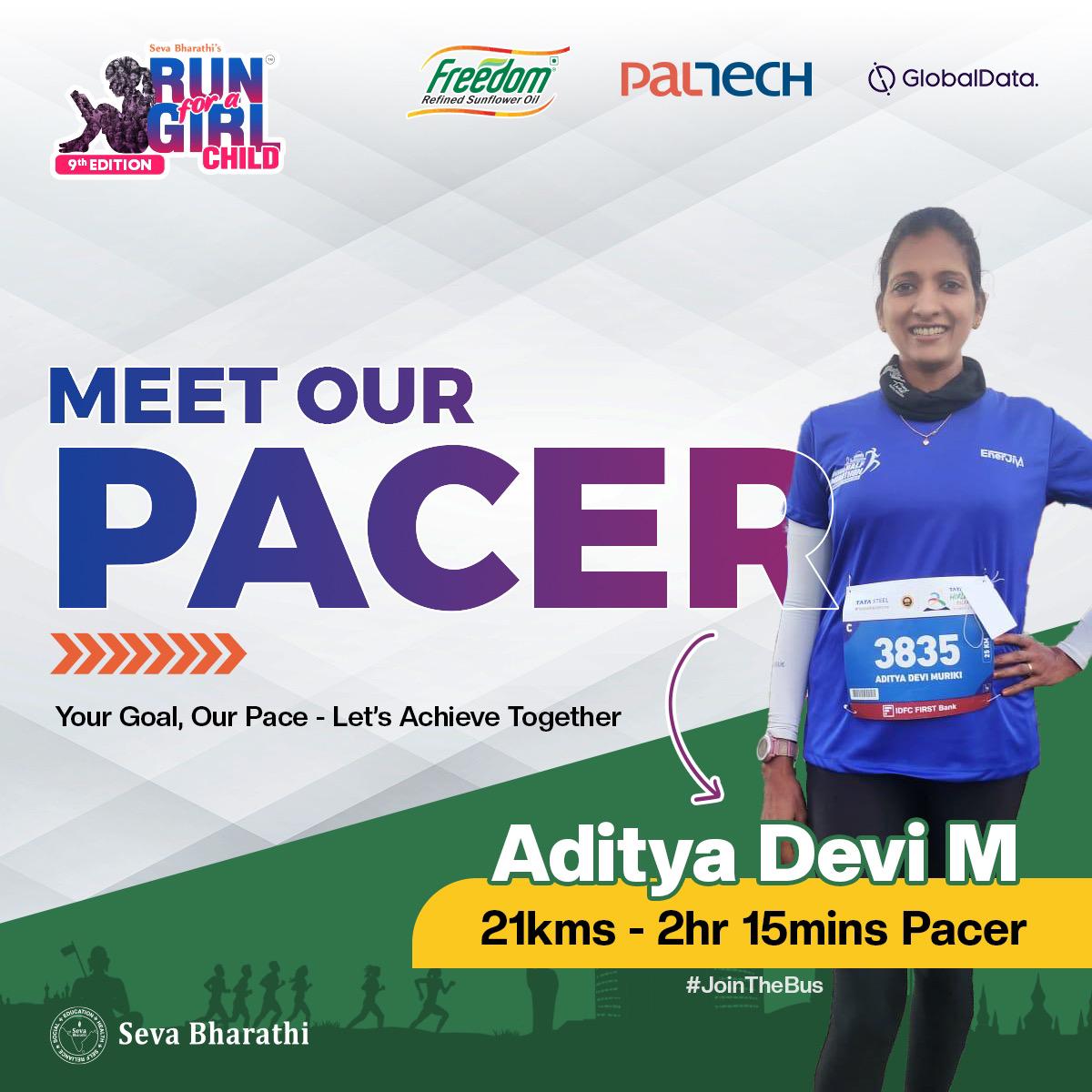 sevabharathitg's tweet photo. Gear up for the 9th Edition of #RunForAGirlChild with our incredible #21KPacer,Aditya Devi M! She’ll be your dependable guide, leading you mile after mile toward #AchievingYourGoal.

👉https://t.co/byRr8UlOLD

#EmpowerWithAdityaDevi #PaceWithPurpose #RunForChange #SevaBharathi https://t.co/0HHi4dyFKH