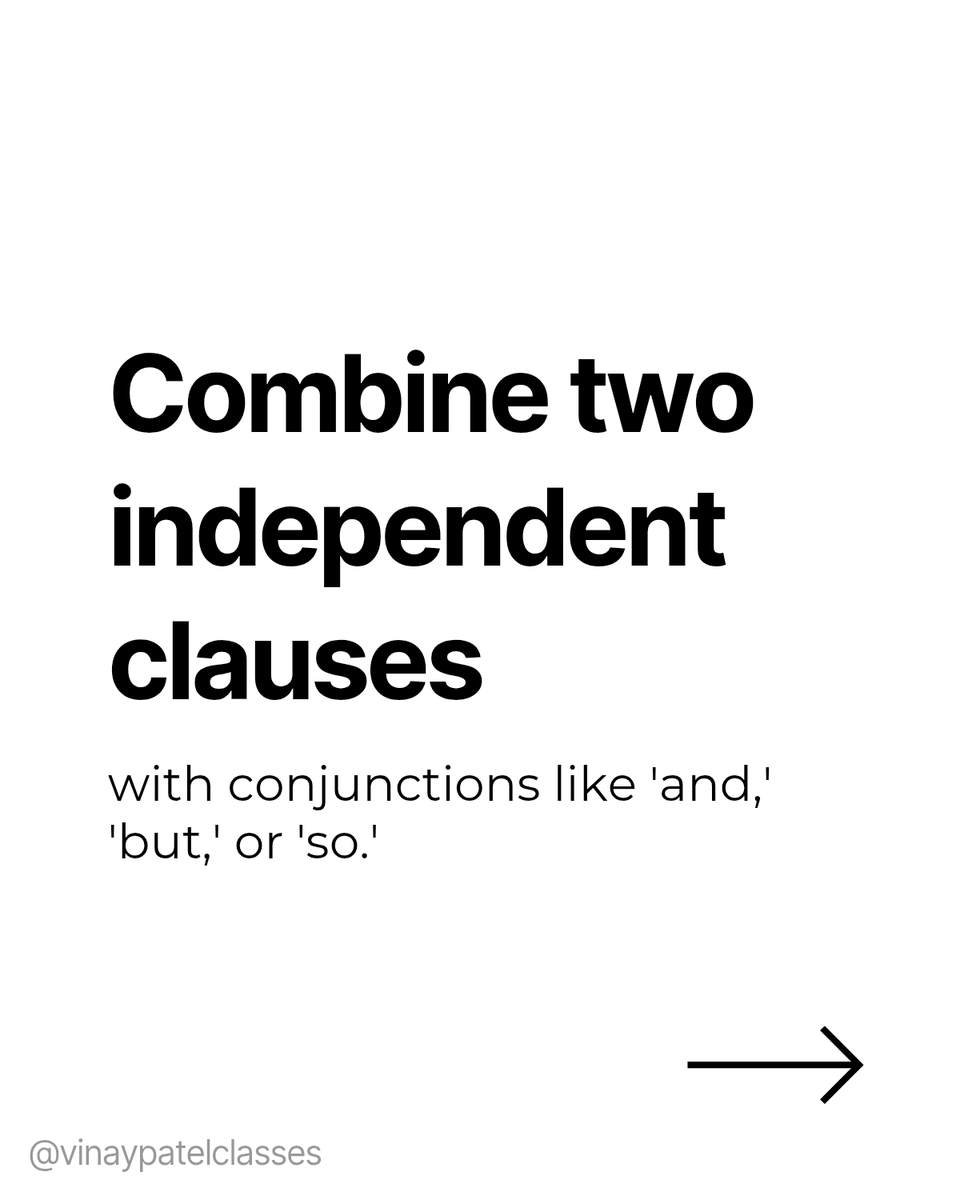 vinaypatelclass's tweet image. Transform your basic sentences into compound ones! 

✍️ Practice this in your next writing task. 

#EnglishGrammar #SentenceStructure #LearnGrammar #EnglishBasics #GrammarTips