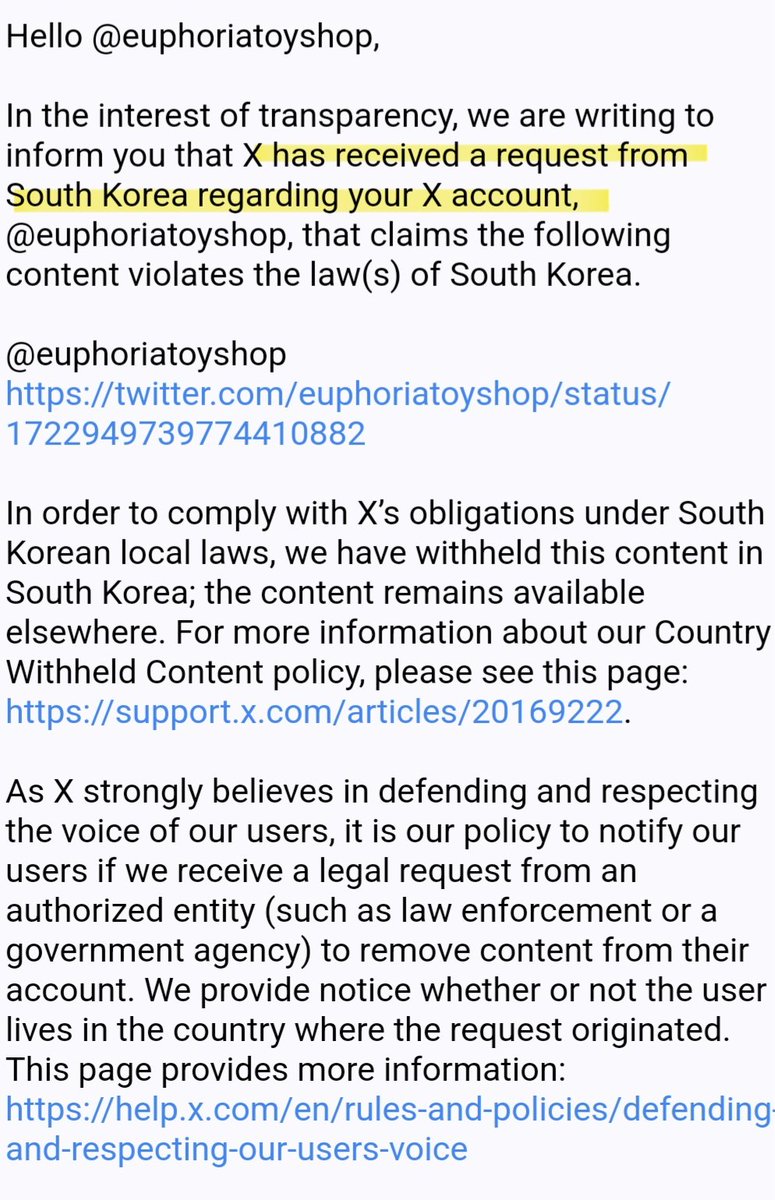 네??
한국 정부가 유포리아 트윗을 X에 신고했다고요?
그래서 게시글이 한국에서 차단이 됐었다고요??

유포리아 사이트도 트윗도 언론사 사이트나  만화 광고보다 훨씬 건전한데요!

아니 언제부터 한국 정부가 유해물 관리에 그렇게 신경썼다고 성착취 플랫폼 다 놔두고 유포리아를 신고한거죠??
