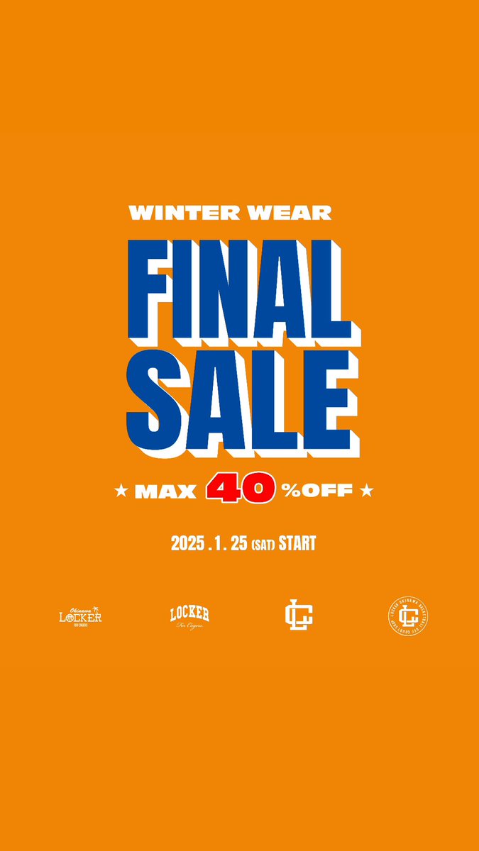 locker_okinawa's tweet photo. 明日よりWINTER WEAR FINAL SALE！

ONLINE SHOPでは先行で日付変わってすぐの購入が可能となっております。

すでにサイズかけや、残り1点などのアイテムもございますので早い者勝ちとなっております✊🏽

－－－－－－－－－－－－－－－－－－－

LOCKER ONLINE SHOP
https://t.co/vzbN5uqmFM https://t.co/F9DxW1YvAt