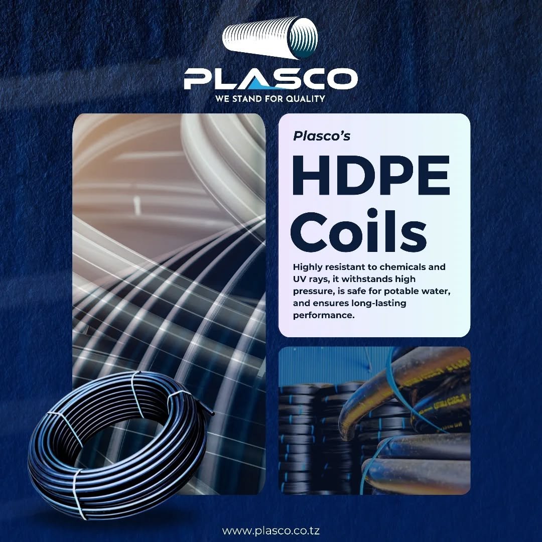 plascoltd's tweet photo. Looking for durable and reliable piping solutions? 🌟 Plasco's HDPE Coils are your perfect choice! 💧 Safe for potable water, resistant to UV rays and chemicals, and built for high pressure. #QualityYouCanTrust #HDPECoils #PlascoTanzania" https://t.co/7kEhzAhRgj
