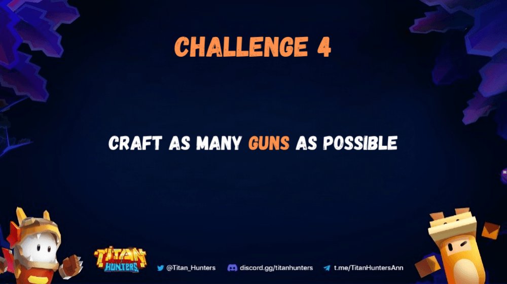 Titan_Hunters's tweet photo. π₯ Master of Titans Challenge 4: Craft Master π₯
π₯ Goal: Craft as many Guns as possible!
β° Deadline: 1:59 AM UTC, Jan 25
#MasterOfTitans #TitanHunters https://t.co/euGcqoIrJ9