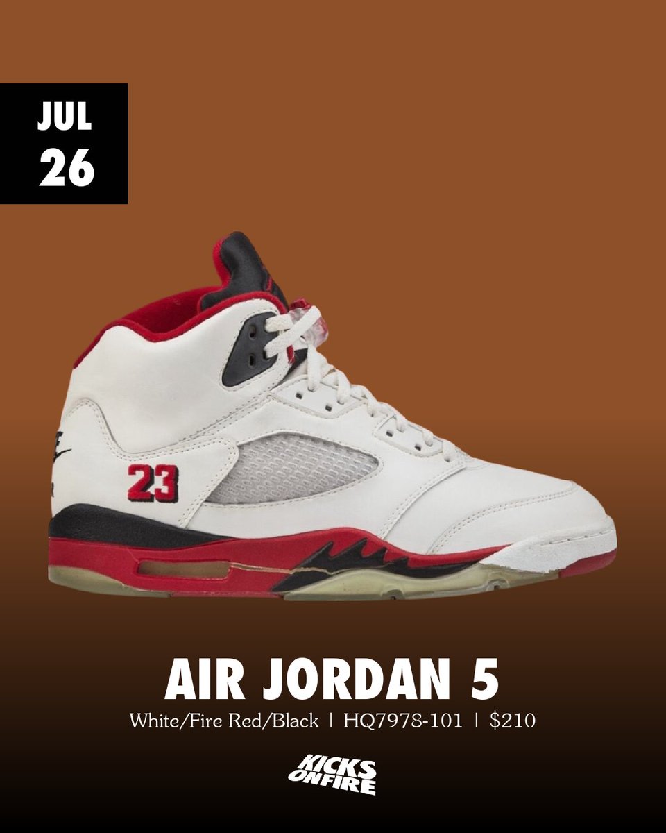 kicksonfire's tweet image. Air Jordan 5 Fire Red Black Tongue White / Fire Red
𝗖𝗼𝗹𝗼𝗿𝘄𝗮𝘆: White/Fire Red/Black
𝗦𝘁𝘆𝗹𝗲 𝗖𝗼𝗱𝗲: HQ7978-101
𝗥𝗲𝗹𝗲𝗮𝘀𝗲 𝗗𝗮𝘁𝗲: July 26, 2025