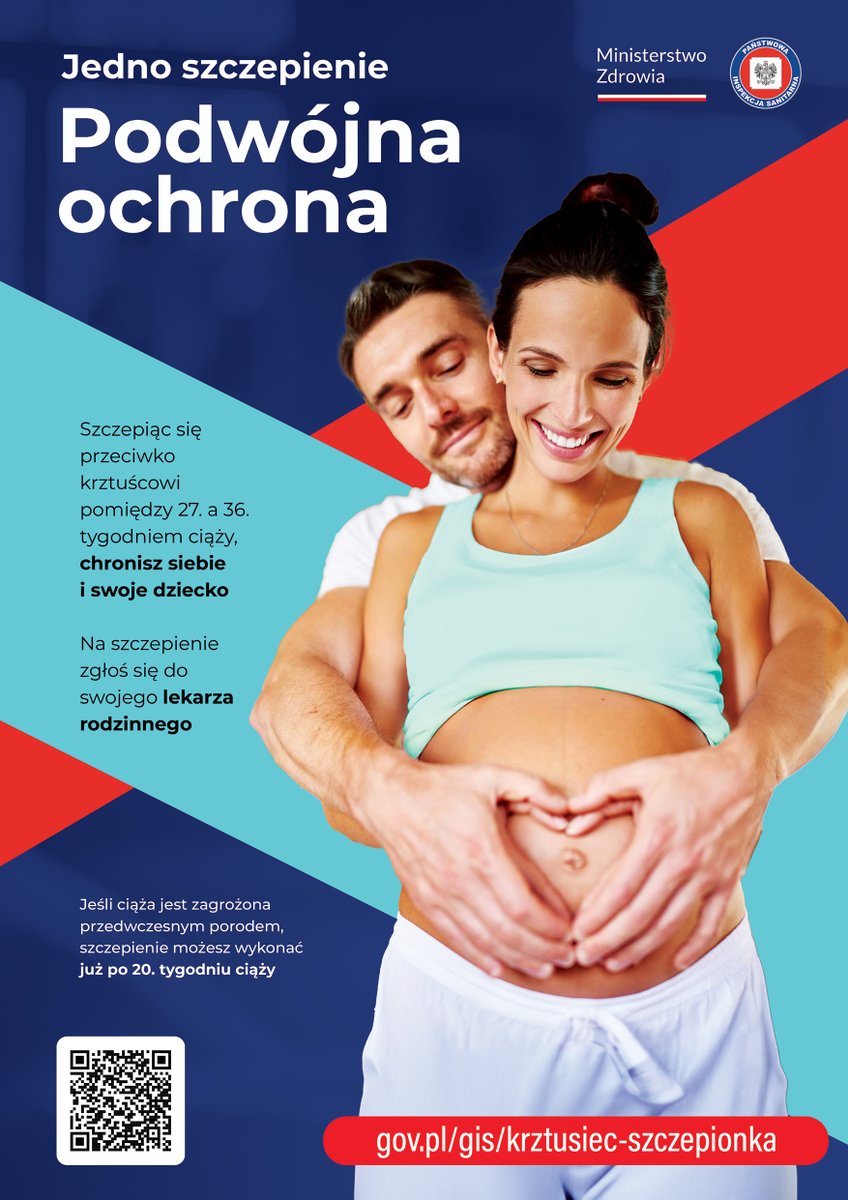 Kobiety w ciąży mogą bezpłatnie szczepić się przeciw krztuścowi, w ten sposób przyszła mama chroni przed zachorowaniem nie tylko siebie, ale i swoje dziecko. 
Więcej na stronie Ministerstwa Zdrowia: 👇
gov.pl/web/zdrowie/sz…
#Szczepieniadziałają
