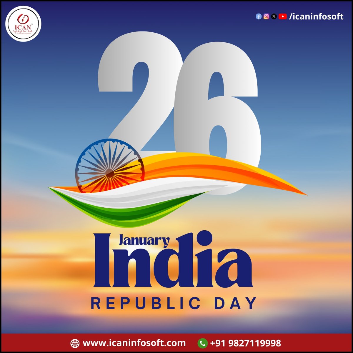 ICANInfoSoft's tweet photo. Celebrating the spirit of unity, diversity, and innovation. Happy Republic Day from ICAN Infosoft! 🇮🇳 

#RepublicDay2025 #ProudToBeIndian #RepublicDay #76thRepublicDay #JaiHind #ProudIndian #IndiaCelebrates #innovation #ICANInfosoft https://t.co/KC2lzIlanS