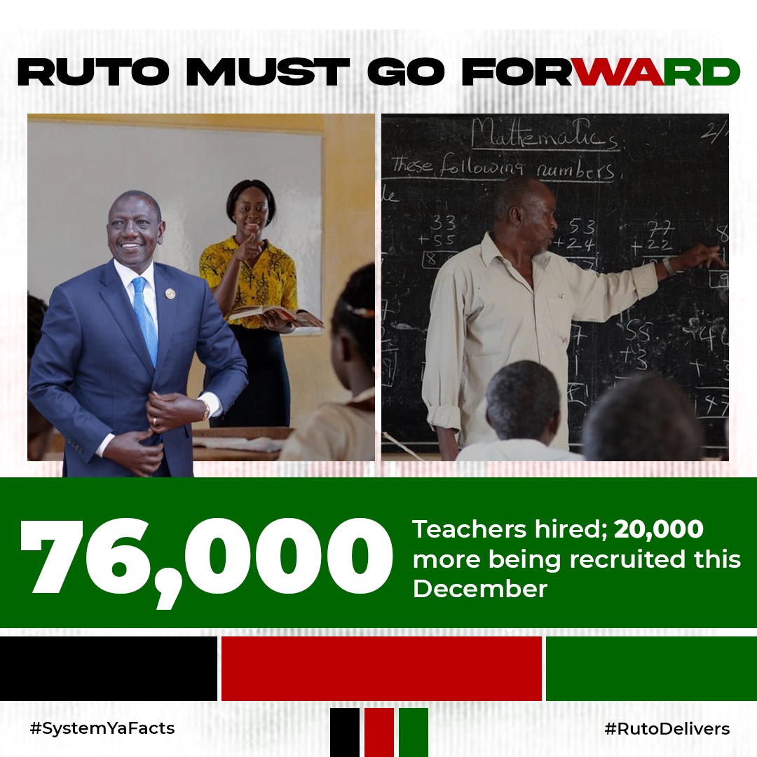 ToriaVicky2's tweet photo. The education sector has seen the hiring of 76,000 teachers, with an additional 20,000 recruited in December 2024.
#RutoMustGoForward
Progress You Can See 
Kazi Inaonekana https://t.co/JX2PnV1xVo