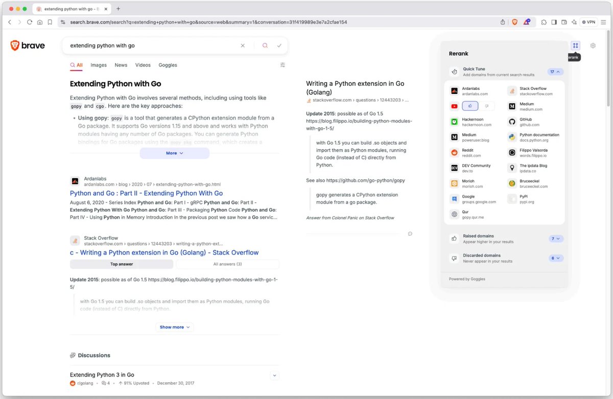 deepanker70's tweet image. Take control of your search results with Brave Search's new Rerank feature! 🚀 

Personalize your web experience—all while keeping your privacy intact. You can boost sites you trust and block ones you don’t.   🔒✨ 

Try it now: search.brave.com 

#BraveSearch #Rerank