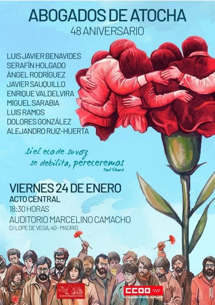 Cuando fueron asesinados estaban trabajando en la legalización de la Federación de Asociaciones Vecinales, siempre en nuestra memoria,no olvidemos jamás su sacrificio y que los mato el Fascismo <a href="/CCOOMadrid/">CCOO de Madrid</a> <a href="/FRAVM/">Federación Vecinal de Madrid</a>