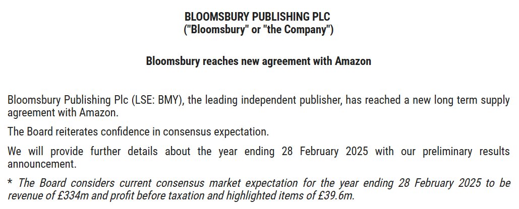 entrustTMF's tweet image. #BMY Bloomsbury reaches new agreement with Amazon

They've also sneaked in a tiny trading update😉

"The Board reiterates confidence in consensus expectation."

voxmarkets.co.uk/rns/announceme…