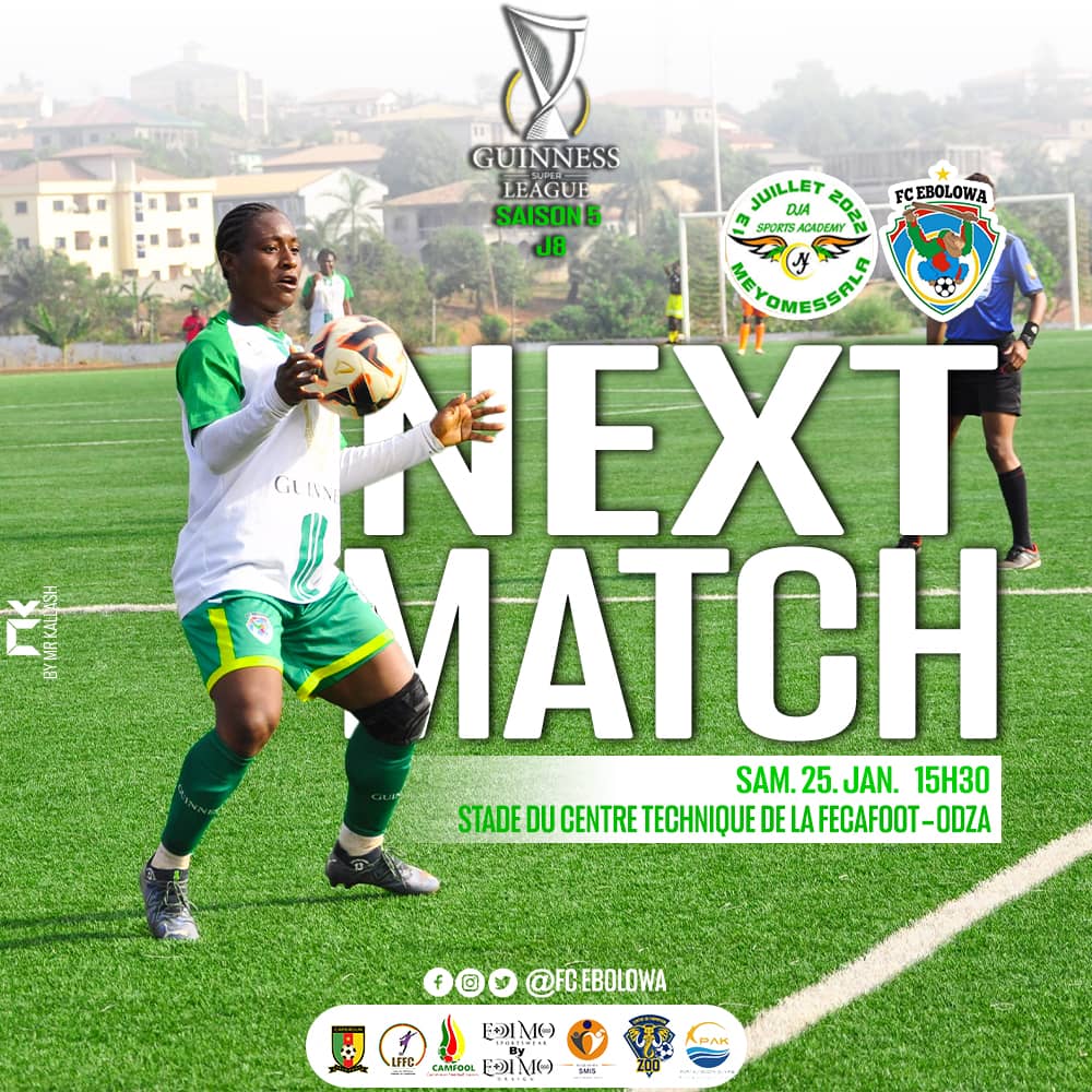 FCEbolowa's tweet photo. NEXTMATCH...
@FCEbolowa vous donne RDV pour la J-8 de la @GSuper_League 5 ce samedi 🆚 #DjaSportAcademy à #Odza.👌🏾
#WeAreBeNgonYâEbolowoo💚💙
#Champion🇨🇲🏆🥇
#NextMatch
#DJAFCE #GSL5 #MD8
@PortOfKribi @edimosports @Camfool_
#ASMIS
#EnsembleEcrivonslHistoire https://t.co/yRlrtJQUYH