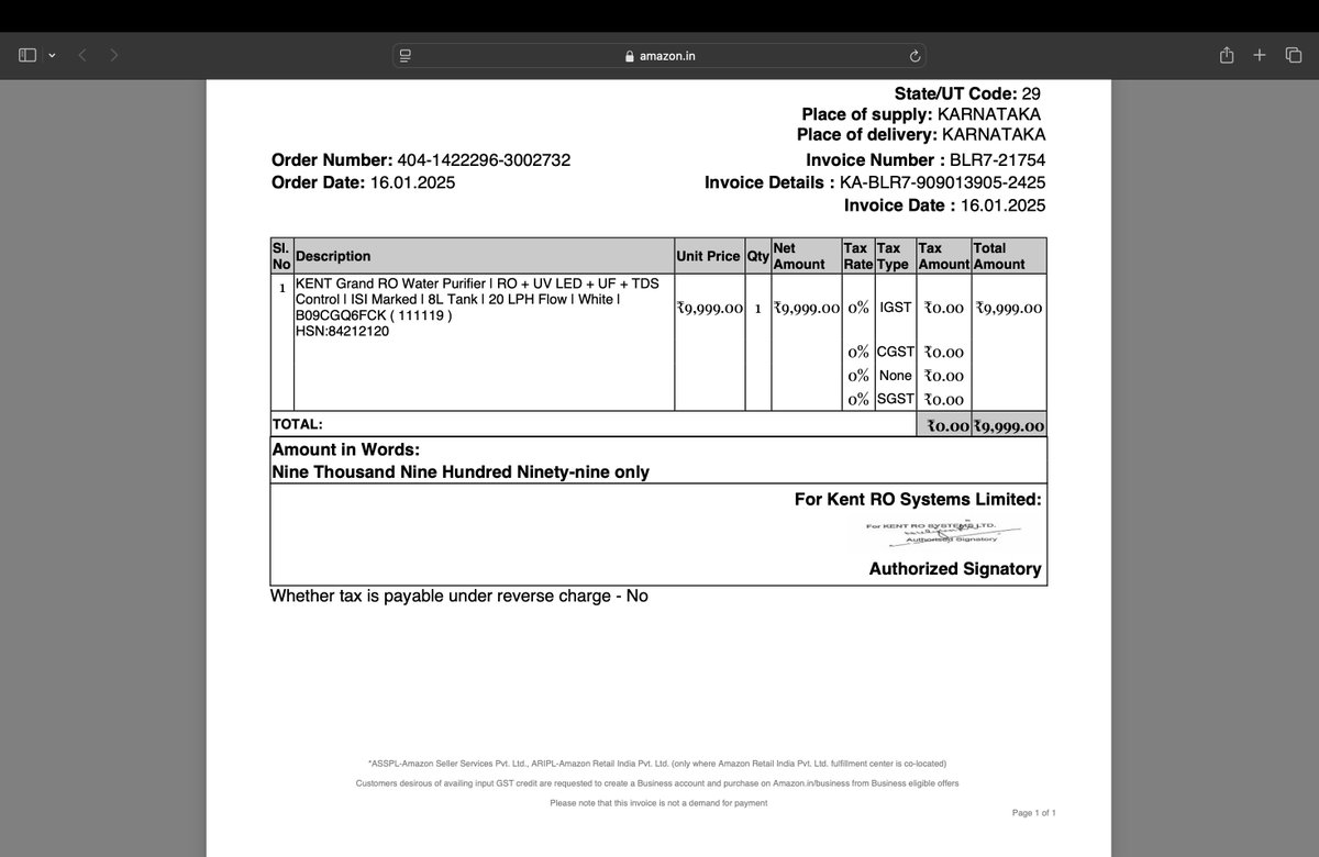 gauravsdatta's tweet photo. @amazonIN I hope this is a technical error &amp; not a tax evasion strategy. It is an FBA order. Seller says invoice are generated by Amazon. If so, kindly share an updated invoice. If seller has not updated GST slab on the seller portal, kindly check &amp; update. This is very unethical https://t.co/g8W74AOBPT