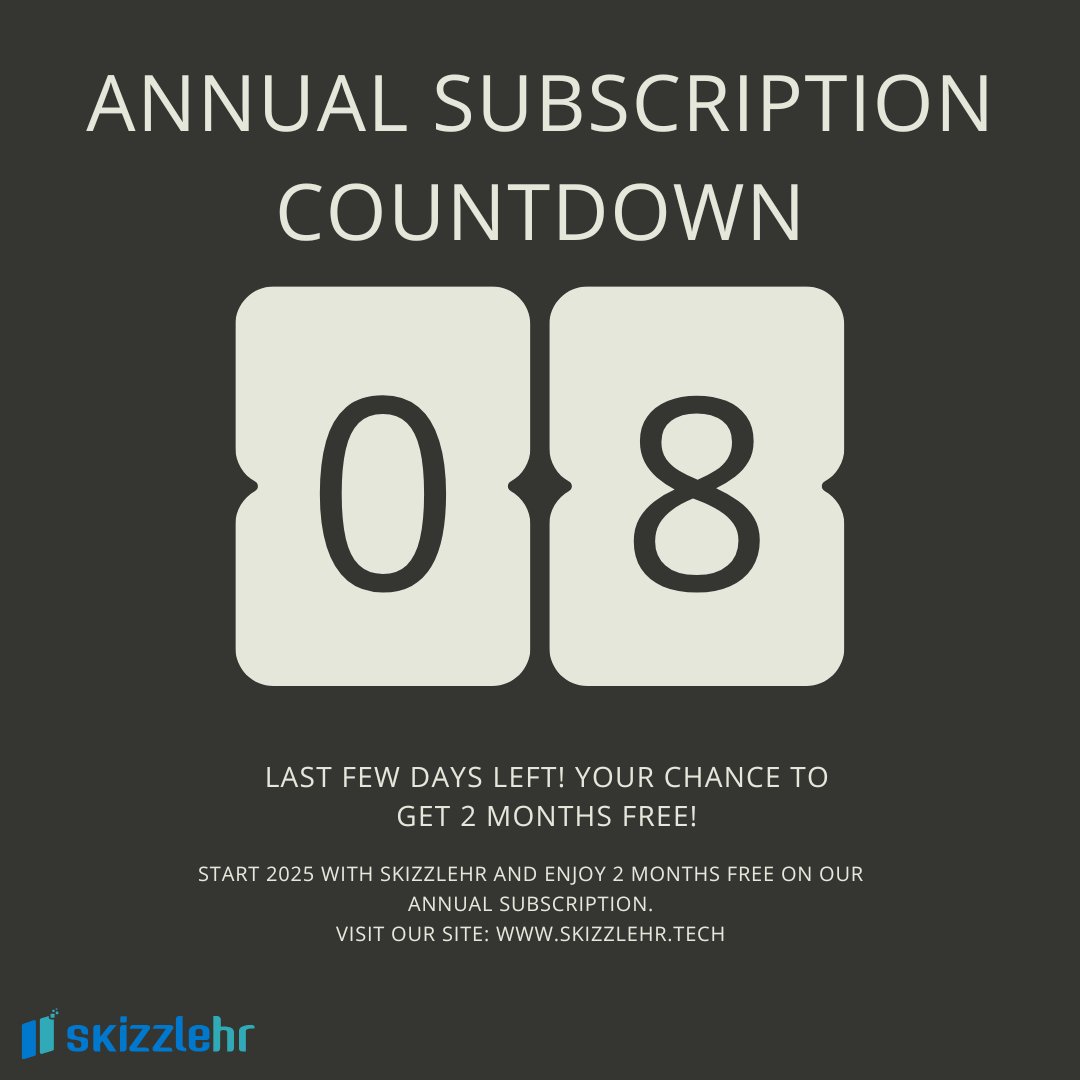 SkizzleHR's tweet image. ⏳ Just 8 Days Left! 🎉

Start 2025 with 2 months FREE on SkizzleHR’s annual plan! Simplify HR with:

📍 GPS Tracking
💰 Loans &amp;amp; Advances

Offer ends 31st January 2025. Don’t miss out!

👉 skizzlehr.tech

#HRTech #NewYearDeal #HRManagement #SkizzleHR
