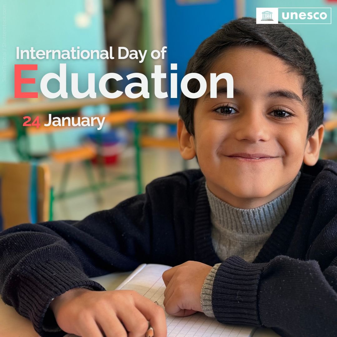 Today is #EducationDay!✏️
#AI transforms #education. We must ensure it enhances human potential without replacing it.

<a href="/UNESCO/">UNESCO 🏛️ #Education #Sciences #Culture 🇺🇳</a> calls for all learners, teachers &amp; educators to gain critical AI skills while preserving creativity &amp; human agency.