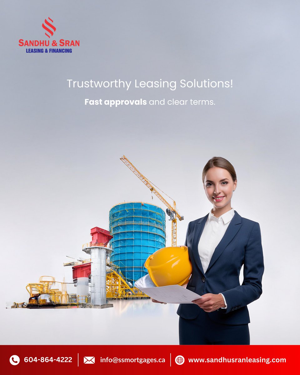 ssleasing's tweet image. With a commitment to transparency and trust, we ensure a hassle-free leasing experience. Explore our services designed to meet your business goals.
 📞 Contact us today: +1 604-864-4222
 🌐 sandhusranleasing.com
#TransparentFinancing #TrustedPartner #ClientFirst