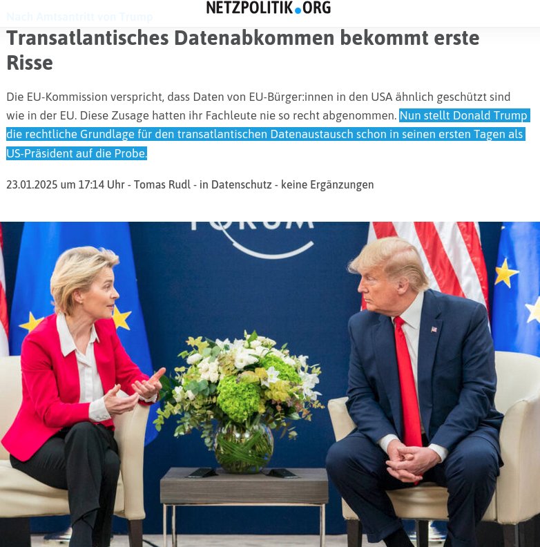 nieselregen_com's tweet image. Bereits in seinen ersten Tagen als US-Präsident hat Donald Trump die rechtliche Grundlage für die legale Nutzung der US-Cloud in der EU auf den Prüfstand gestellt. #TADPF #PCLOB